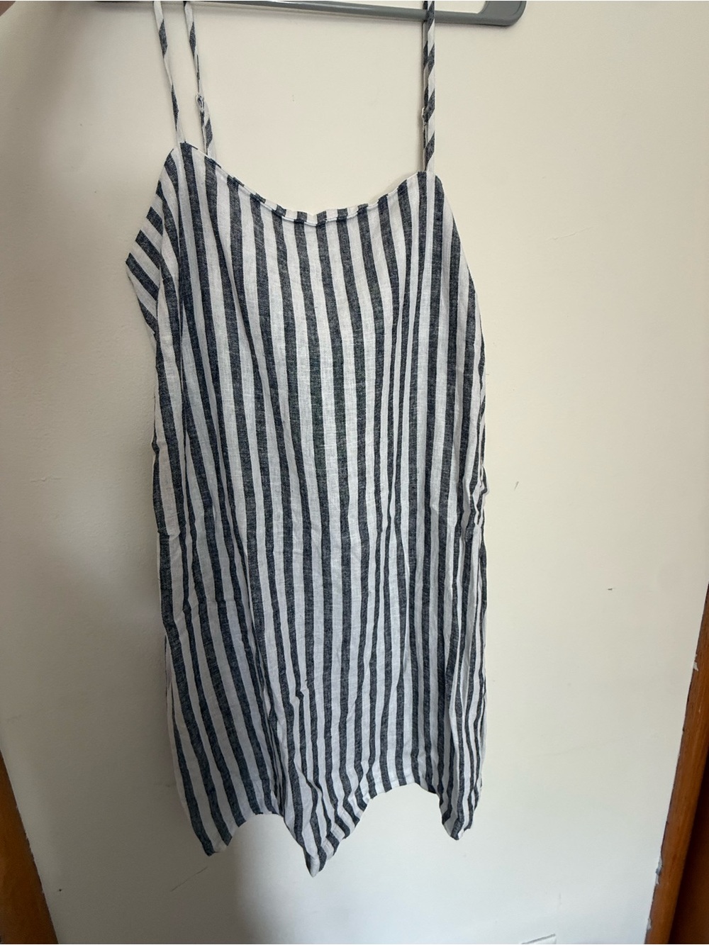 Striped Linen-Blend Spaghetti Strap Mini Dress - Blue & White